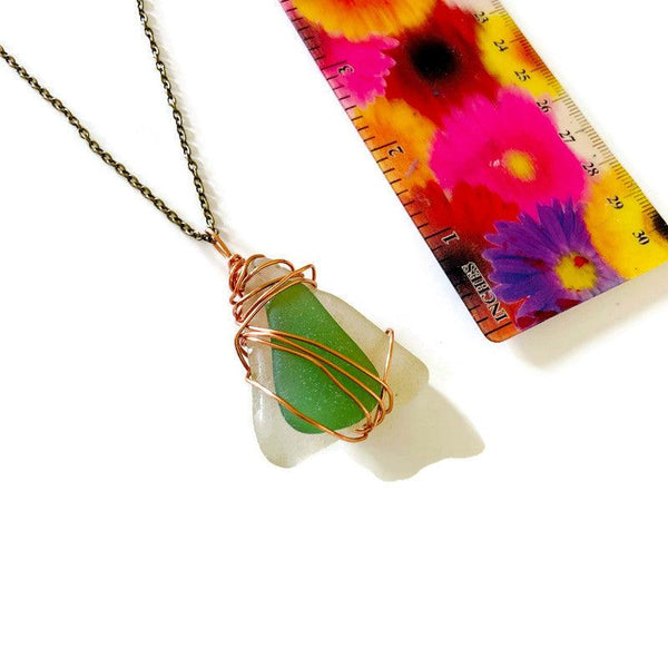 Stacked Sea Glass Pendant Green & White, Nova Scotia Gift - Sassy Sacha Jewelry