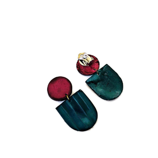 Statement Clip On Earrings in Maroon & Denim Blue,- "Emily" - Sassy Sacha Jewelry