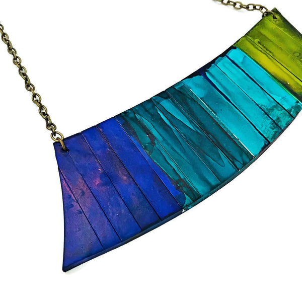 Statement Jewelry Set with Ombre Stripes, Bar Earrings & Asymmetric Necklace - Sassy Sacha Jewelry