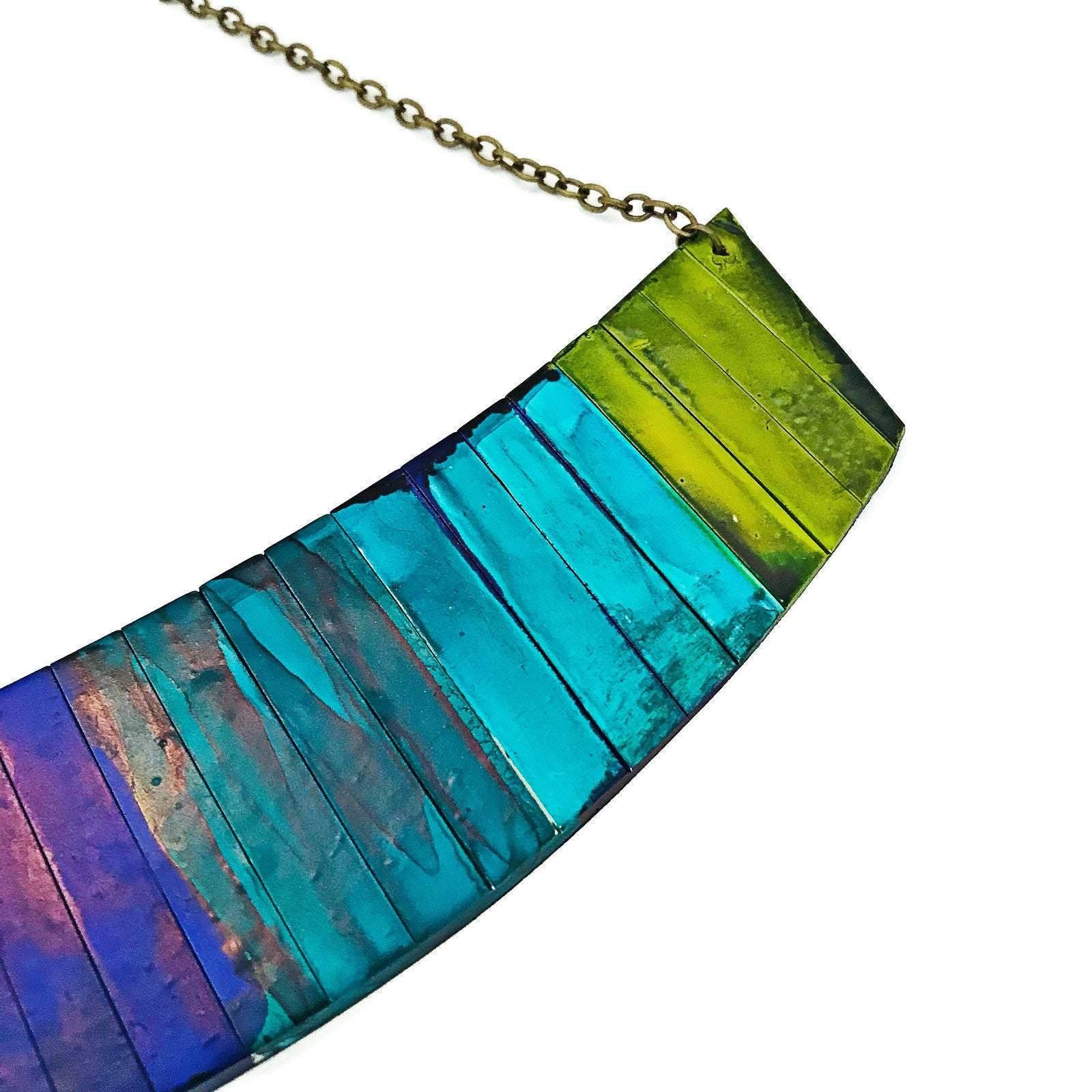 Statement Jewelry Set with Ombre Stripes, Bar Earrings & Asymmetric Necklace - Sassy Sacha Jewelry