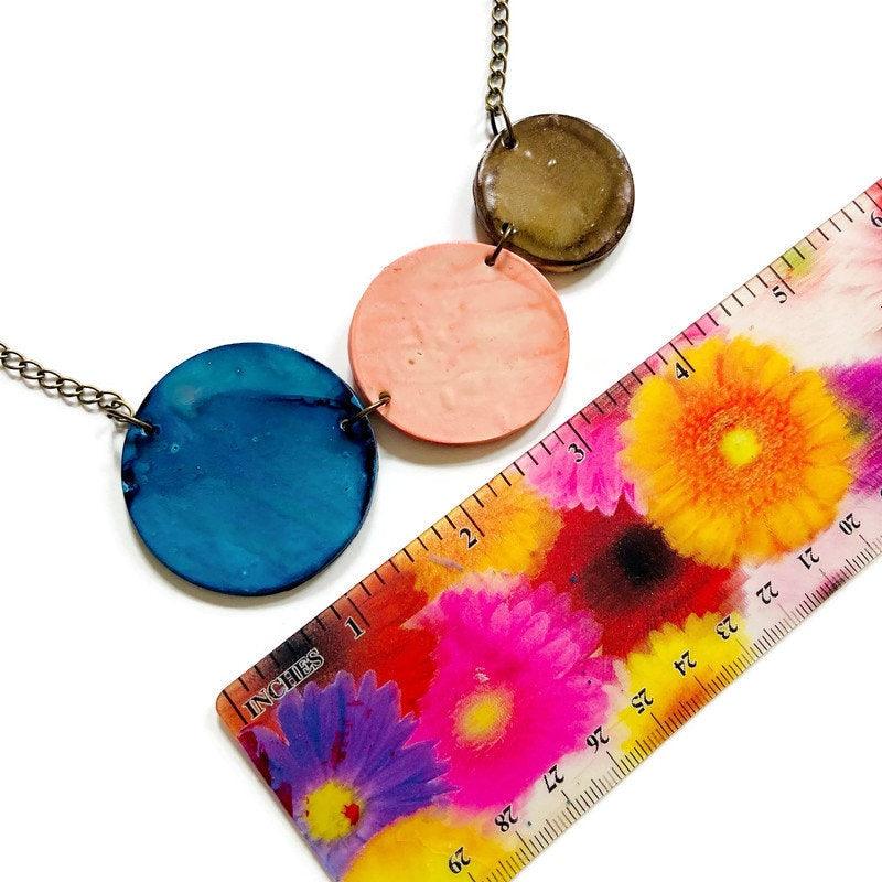 Three Circle Necklace in Denim Blue, Dusty Pink & Grey - Sassy Sacha Jewelry