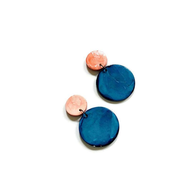 Three Circle Necklace in Denim Blue, Dusty Pink & Grey - Sassy Sacha Jewelry