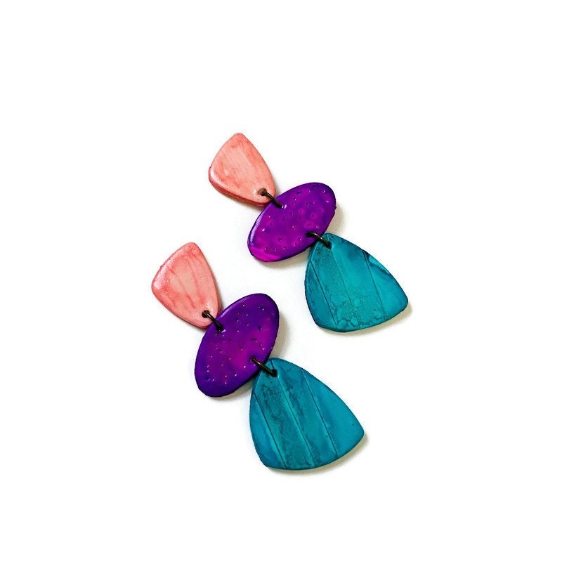 Tri Color Statement Earrings Post or Clip On- "Amy" - Sassy Sacha Jewelry