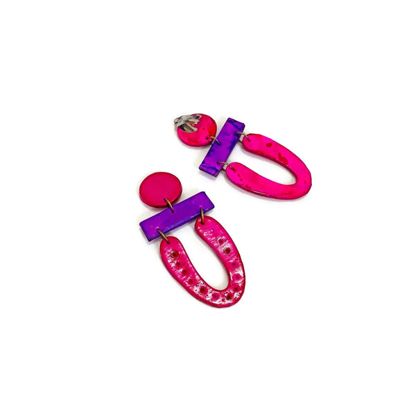 Unique Hot Pink Statement Necklace with Purple Arches - Sassy Sacha Jewelry