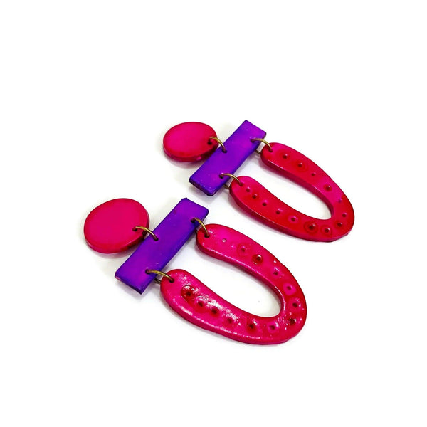 Unique Hot Pink Statement Necklace with Purple Arches - Sassy Sacha Jewelry