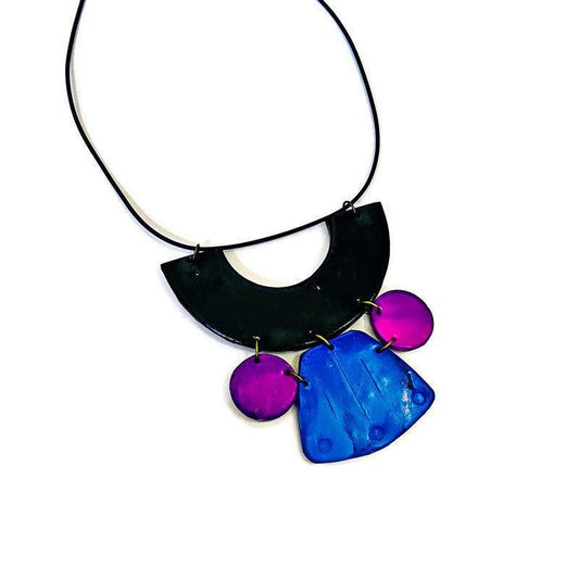 Unique Statement Necklace Handmade & Painted Blue Black Purple - Sassy Sacha Jewelry