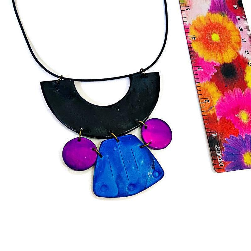 Unique Statement Necklace Handmade & Painted Blue Black Purple - Sassy Sacha Jewelry