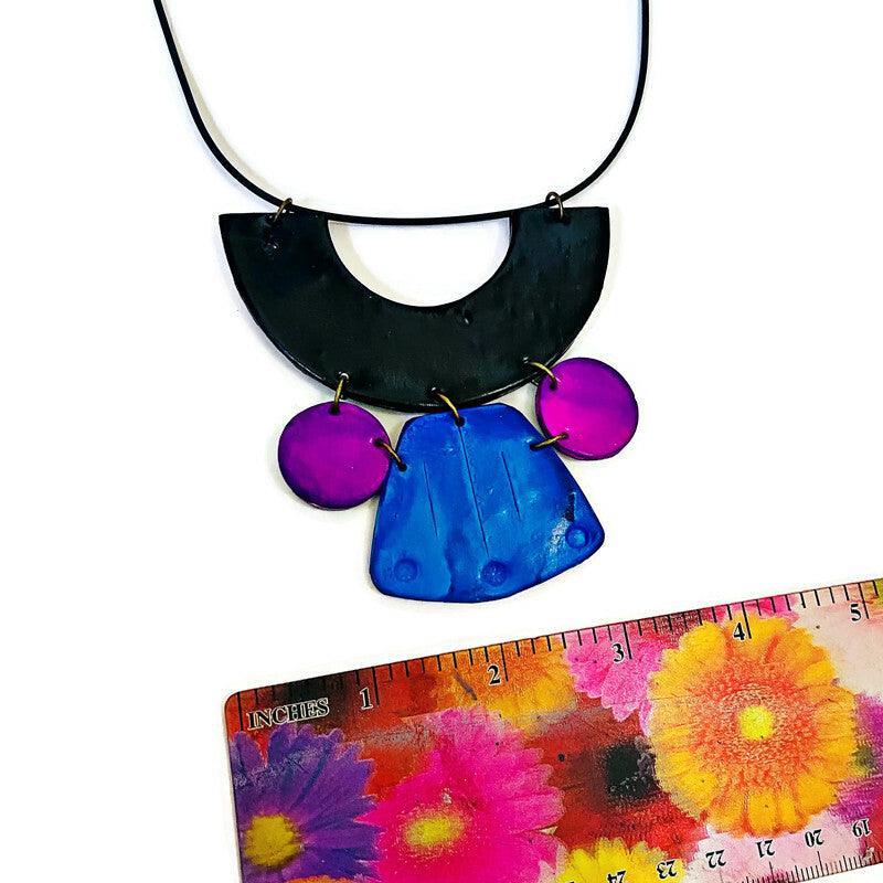 Unique Statement Necklace Handmade & Painted Blue Black Purple - Sassy Sacha Jewelry