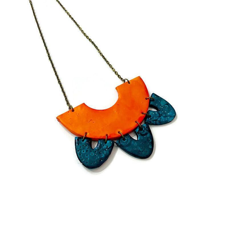 Unique Statement Necklace in Orange & Teal - Sassy Sacha Jewelry