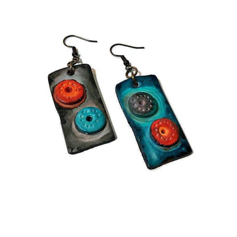 Unusual Mismatched Earrings, Quirky Hand Painted Dangle Earrings - Sassy Sacha Jewelry