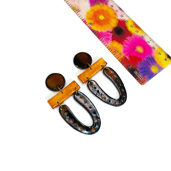 Yellow & Brown Clay Statement Earrings Handmade - "Roxy" - Sassy Sacha Jewelry